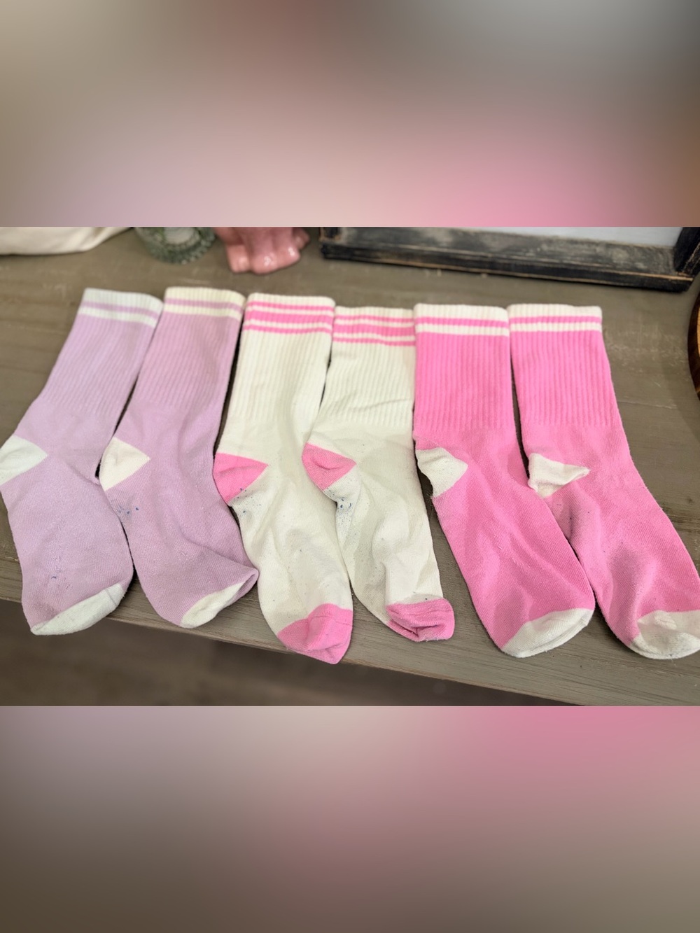 Classic Crew Socks - Pink & White Athletic Stripes